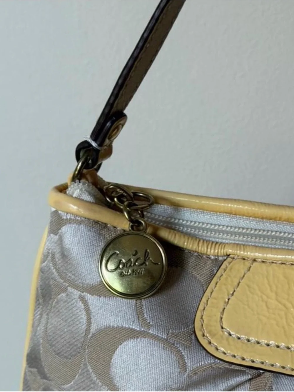 Coach Tan and Beige Signature Mini Shoulder Bag
